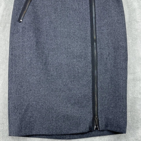 J. CrewAsymmetric Full Zip Wool Midi Pencil Classic Moto Gray Blue Size 10 Med - Picture 3 of 8